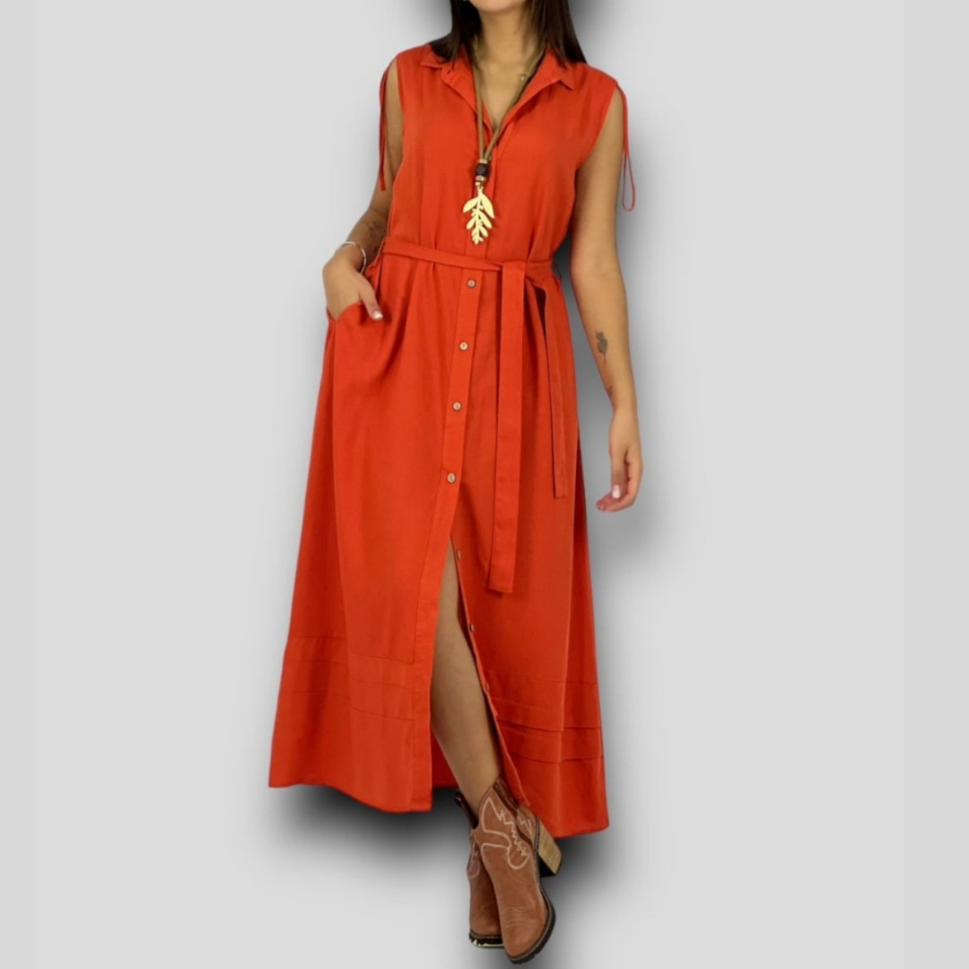 Vestido de lino con cinturón