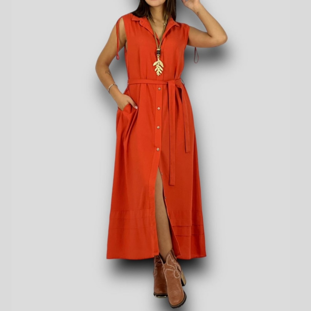 Vestido de lino con cinturón