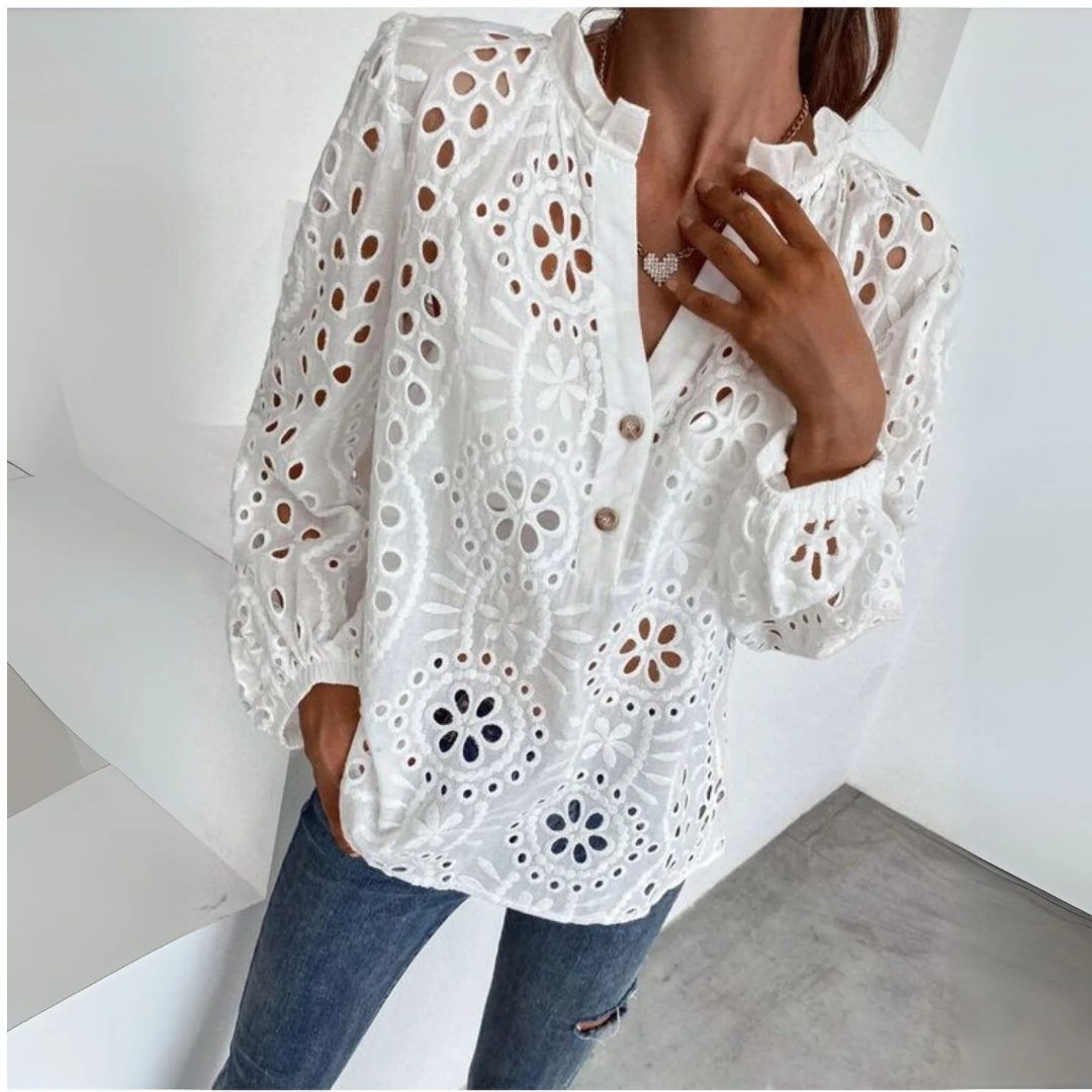 Blusa de broderie escote V