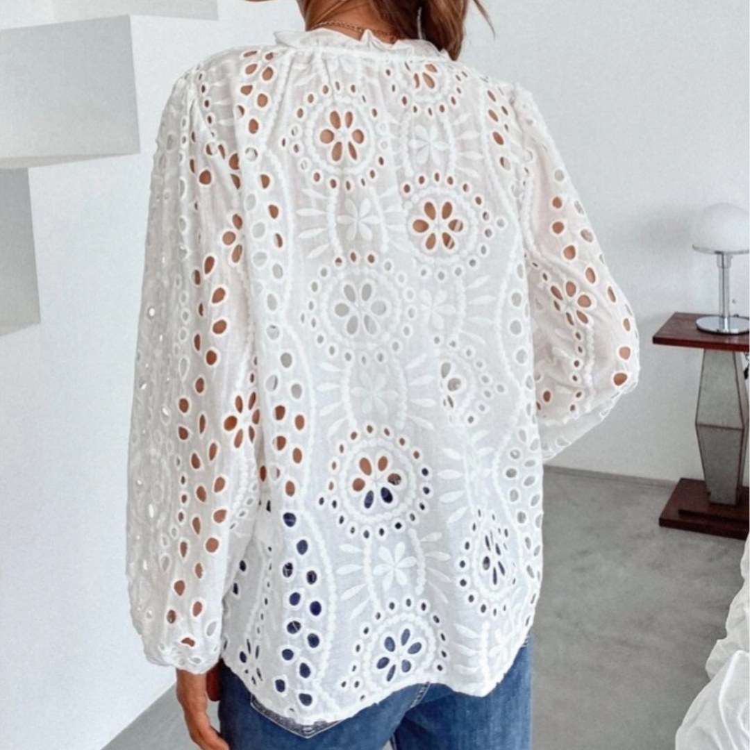 Blusa de broderie escote V
