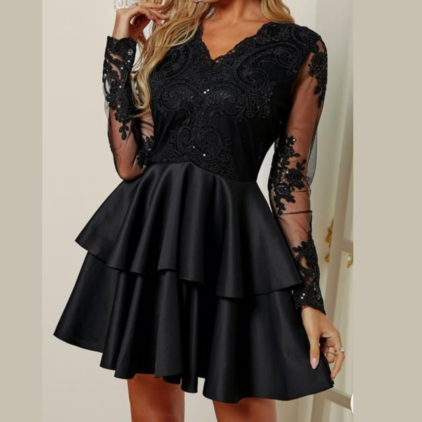 Vestido rojo/negro con mangas L