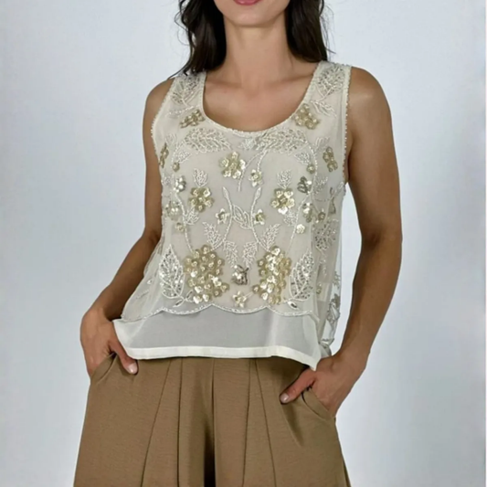 Blusa Bordada Con Lentejuelas Doradas SM