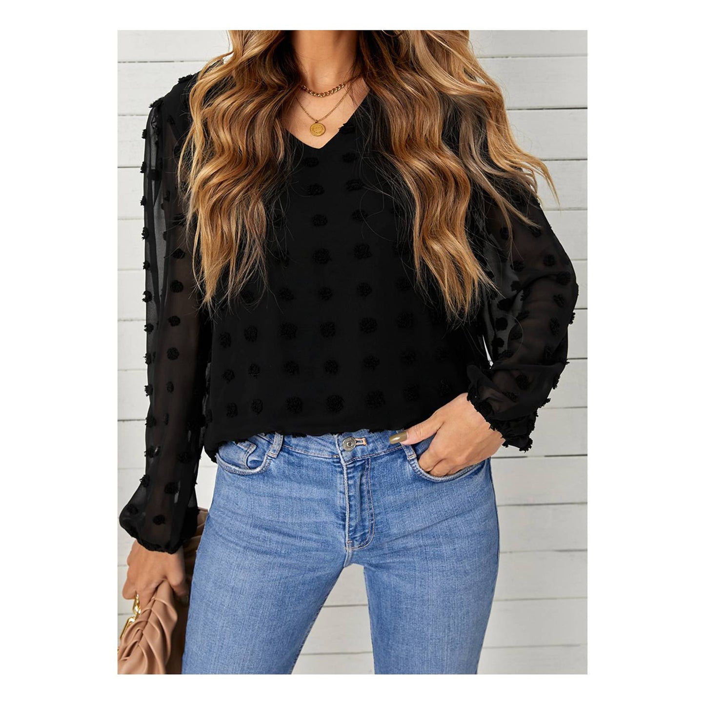 Blusa negra lunares texturados