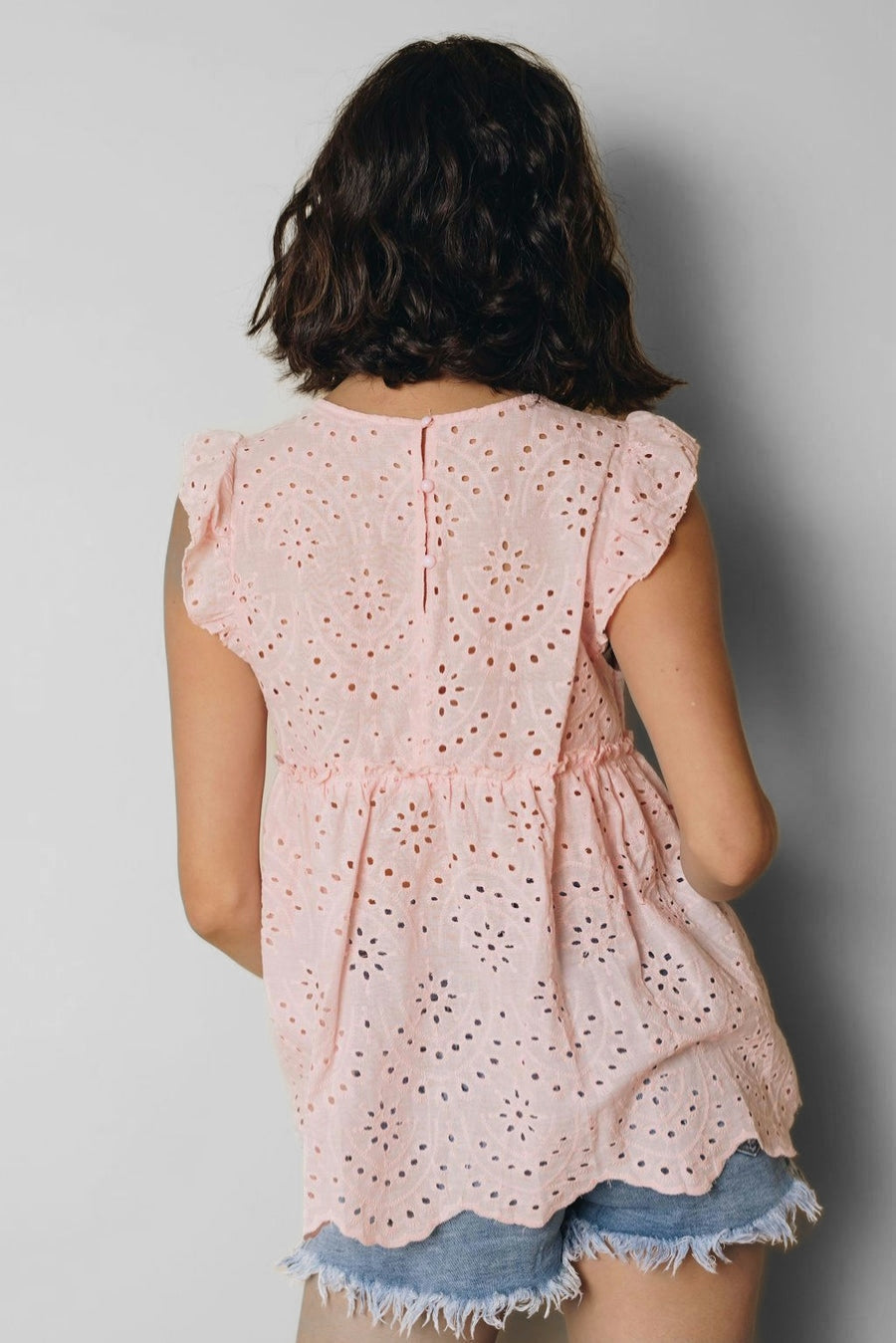 Top rosa de broderie